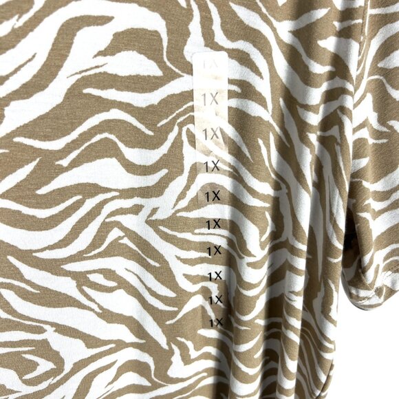 NWT Jones New York Signature Woman Classics Stretch Tee in Toast / White Size 1X - Picture 2 of 7